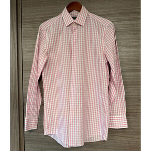 BOSS Hugo Boss Men's Slim Fit Dress Shirt 14.5 37 Pink White Check Long Sleeve